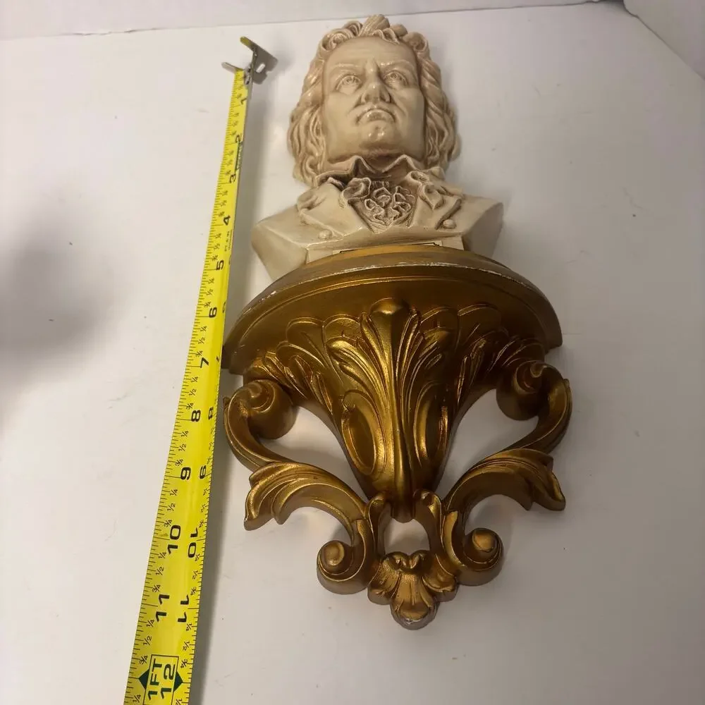 Beethoven Bust Wall Shelf Burwood Products #491-2 Gold Sconce Sitter 11 inches